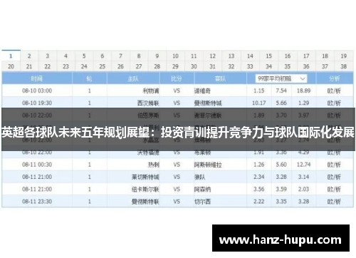 英超各球队未来五年规划展望：投资青训提升竞争力与球队国际化发展